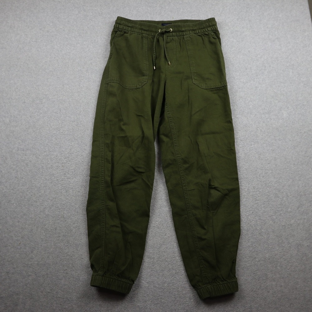 Tommy Hilfiger Joggers Womens Small Green Cotton Linen Utility Elastic Waist